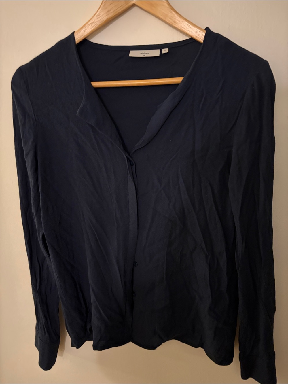 Minimum Navy V-Neck Button-Down Blouse